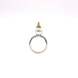Anillo Principito y perla akoya azul