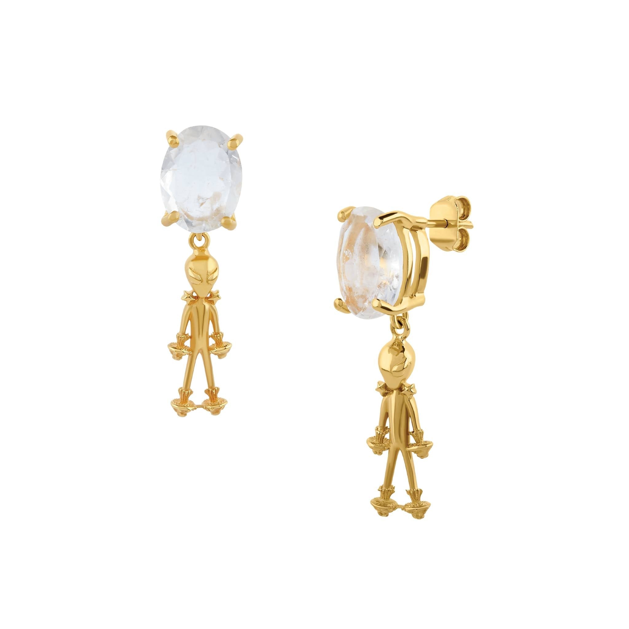 Aretes Alien completo con ópalo hialita fluorescente - Paula Guzmán